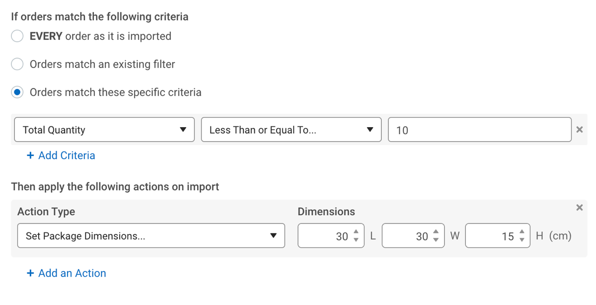 Automation Rules. Example for setting dimensions in Metric