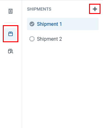 The plus icon to create another shipment is marked.