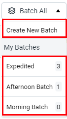 The batch all drop-down is displayed. Select create new batch or select an existing batch.