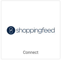 shopping feed logo on square tile button that reads, "Connect".