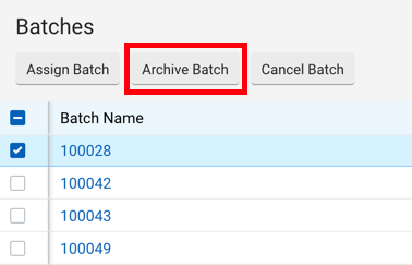 V3 Shipping tab, red box outlines Archive Batch button