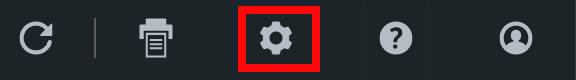 Zoom sur la barre d'outils. L'icône Paramètres est encadrée en rouge.