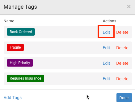 Manage tags with edit marked.