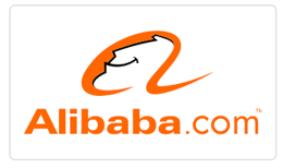 Alibaba logo on square tile button