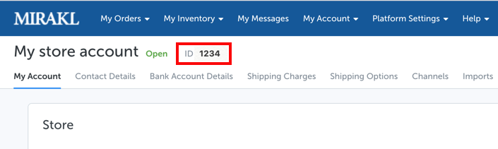 Store ID highlighted in Darty (Mirakl) account settings