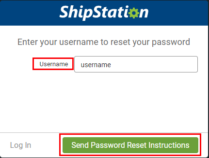 The reset password screen is displayed with the username entered and the Send password reset instructions button highlighted.
