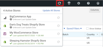 Import Orders drop-down menu with Import icon highlighted.