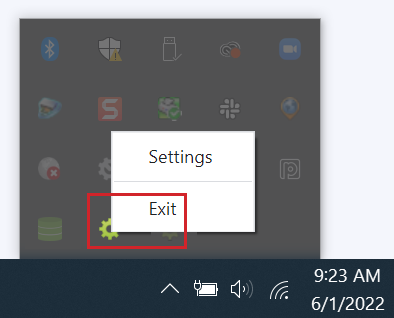 ShipStation Connect settings menu open from Windows System Tray. Exit option highlighted by red box.