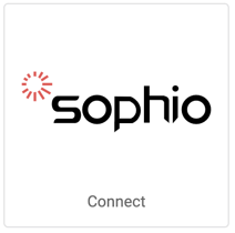 Logo de Sophio sur une vignette rectangulaire qui indique « Connexion »