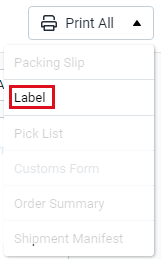 Le bouton Tout imprimer est développé et l'option Imprimer > Étiquette est mise en surbrillance.