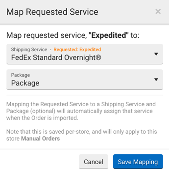 Pop-up Mapper le Service demandé. Le bouton Enregistrer le mappage apparaît en bas à droite.