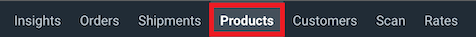 Zoom sur la barre d'outils. L'onglet Produits est encadré en rouge.