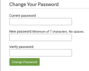 Paramètres, Compte, option MON PROFIL. Modifier les options de mot de passe