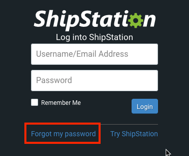Écran de connexion de ShipStation avec la mention Vous avez oublié votre mot de passe ? encadrée en rouge.