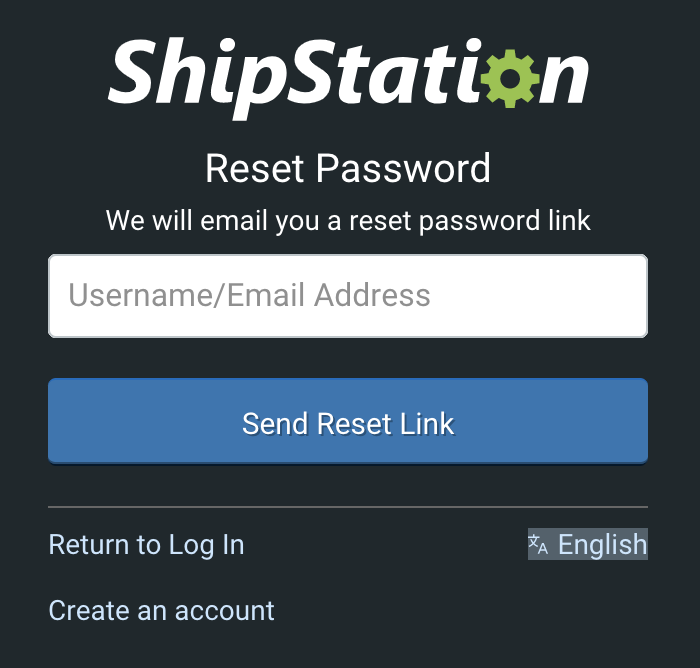 Écran Shipstation Demande de réinitialisation du mot de passe.