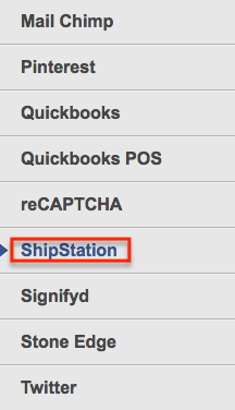 Menu des applications Corecommerce ouvert, avec l'option ShipStation encadrée en rouge