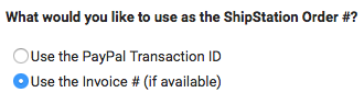 Connexion PayPal, sélection du numéro de commande avec l'option Utiliser le numéro de facture sélectionnée.