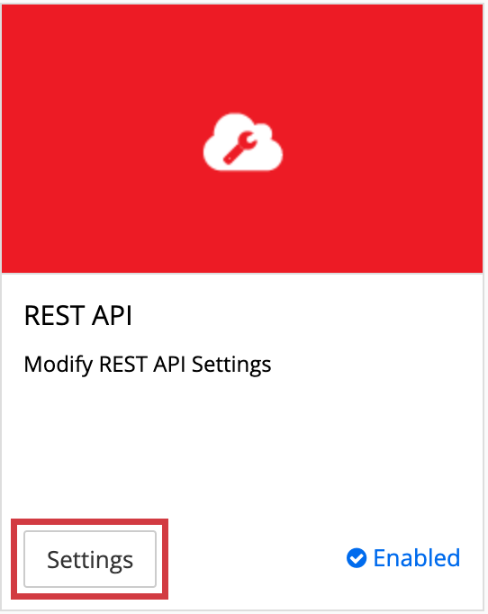 API REST 3dcart avec le bouton Paramètres encadré en rouge.