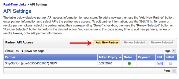 Menu d'accès à l'API partenaire Yahoo avec une flèche pointant vers le bouton Ajouter un nouveau partenaire.