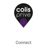 Logo Colis Privé sur bouton en forme de vignette carrée qui indique Connexion