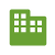 Icône d'adresse commerciale validée : bâtiment vert avec des carrés blancs comme fenêtres