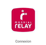 Logo de Mondial Relay sur vignette avec un bouton qui indique Connexion.
