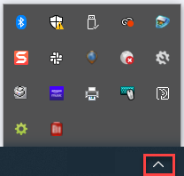La flèche Afficher les icônes cachées est encadrée en rouge dans la barre d'outils du bureau.