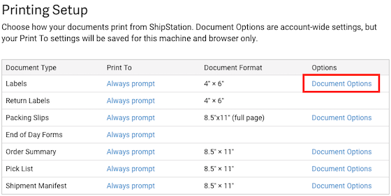 La page de configuration de l'impression affiche les options liées au document marquées pour la catégorie « Étiquettes ».