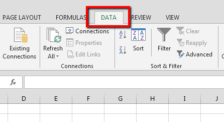 Interface Excel avec l'onglet Données encadré en rouge