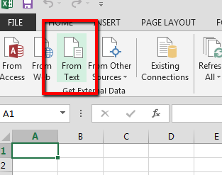 Interface Excel avec l'icône À partir d'un fichier texte encadrée en rouge